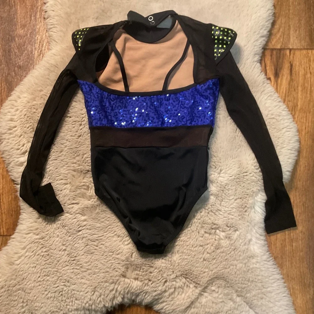 Revolution Dance Leotard Costume‎ Child Medium Sequin Long Sleeve Mesh Girls